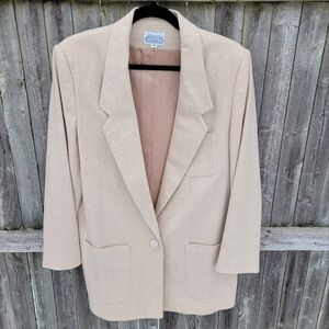 Vintage Wool Blazer Size 14 Blend Cream / Beige Double Breasted Academia Preppy